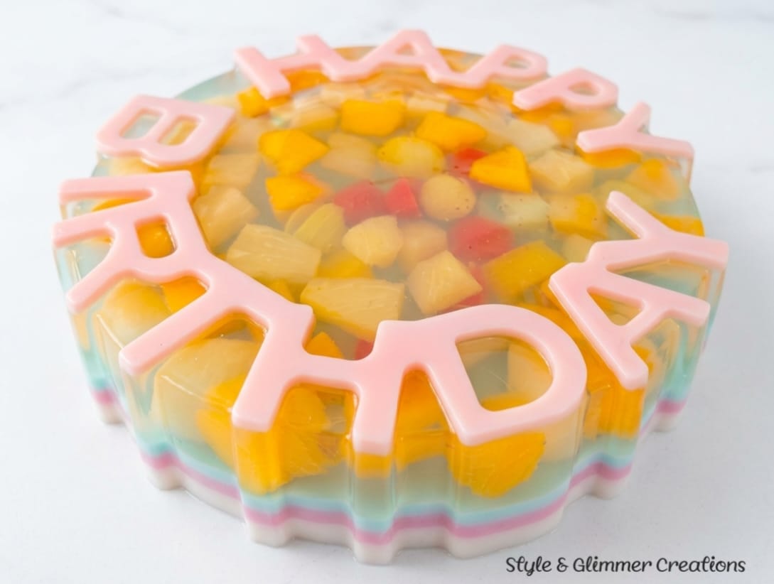 Homemade Layered Agar Agar Molded Happy Birthday Cake