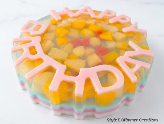 Homemade Layered Agar Agar Molded Happy Birthday Cake